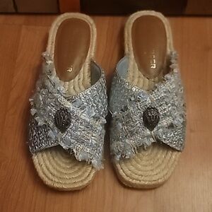 Kurt Geiger Espradilles Light Blue CroqueTextured Slide Sandals